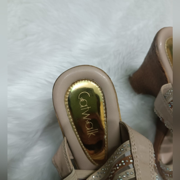 Catwalk Embellished Beige Heels - Picture 5 of 9